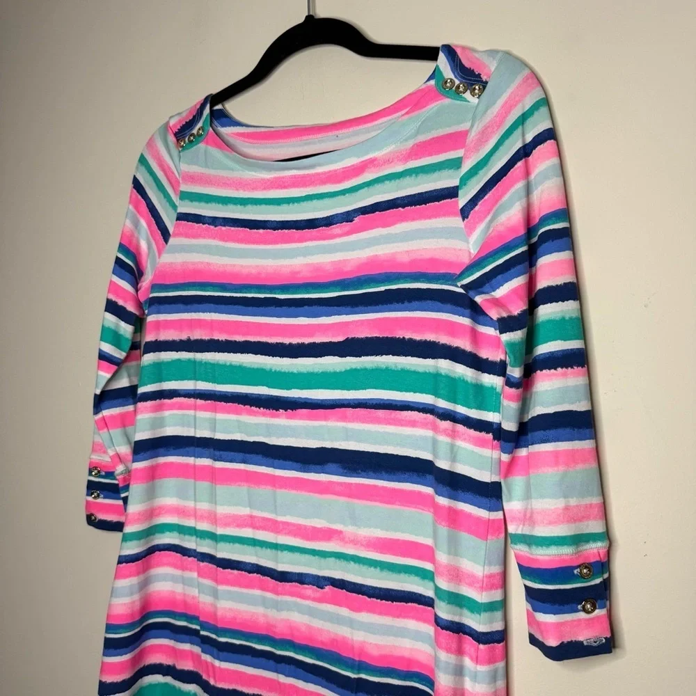 LILLY PULITZER Sophie UPF 50+ Mini Length Resortwear Dress in Sandy Shell Stripe